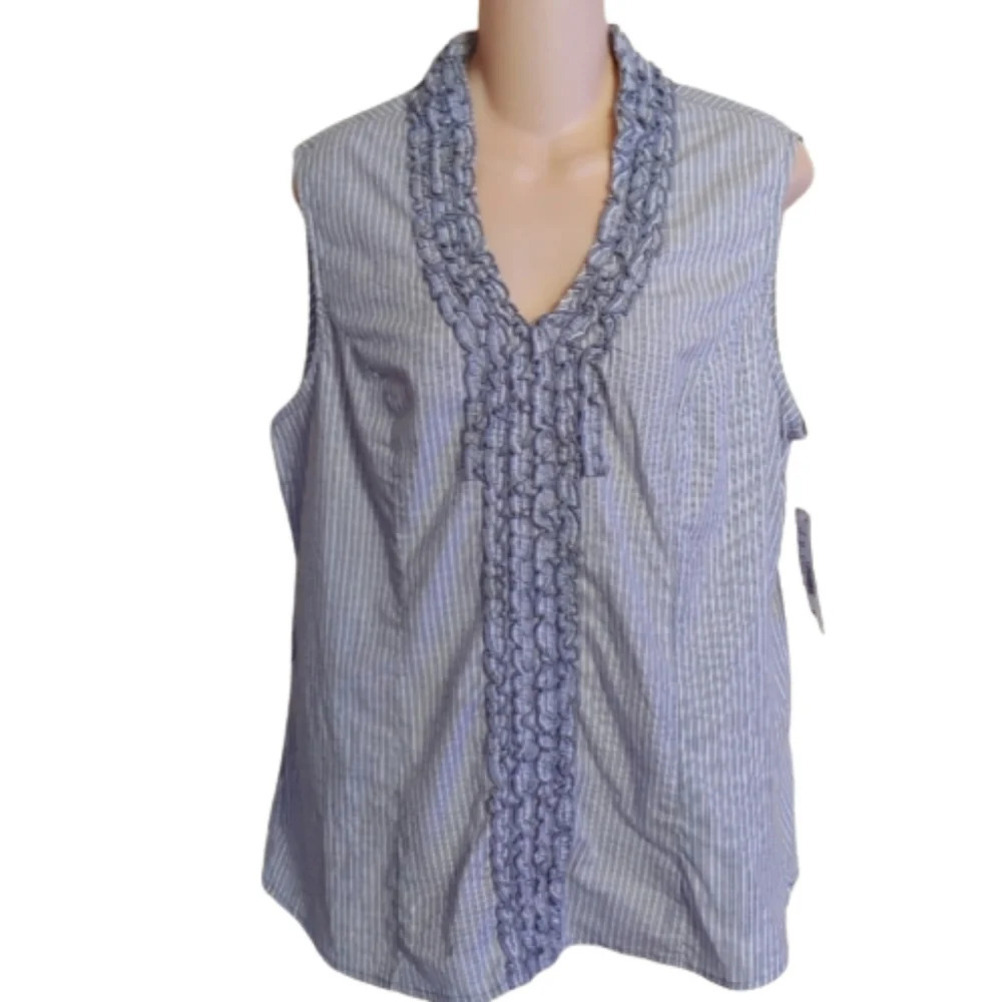 Studio JPR White Black Vertical Stripe Ruffle Sleeveless Top Size women XL NEW